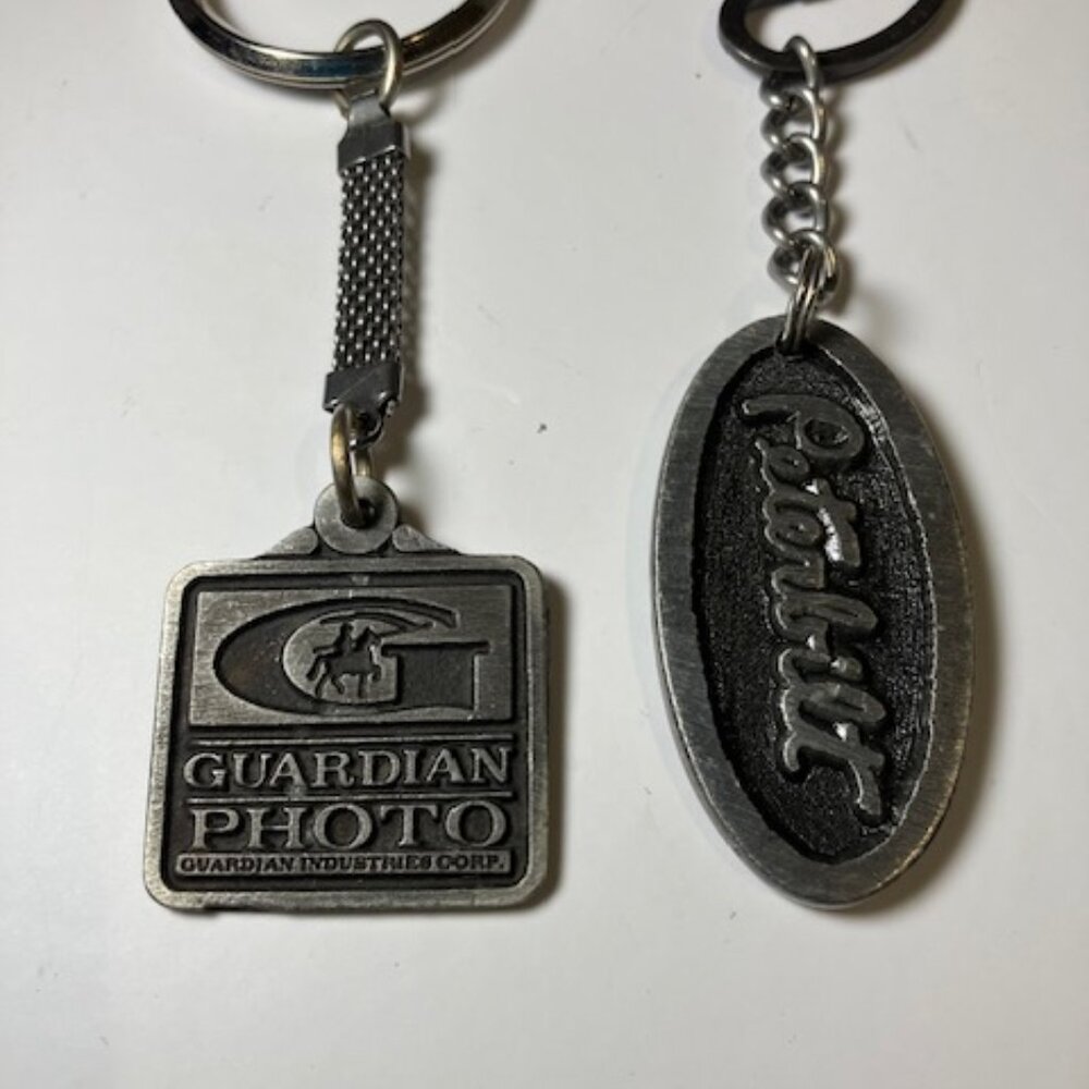 Two Pewter Advertising Key‎ Chains Peterbilt Trucks & Guardian Photo 1.75"-1.25"